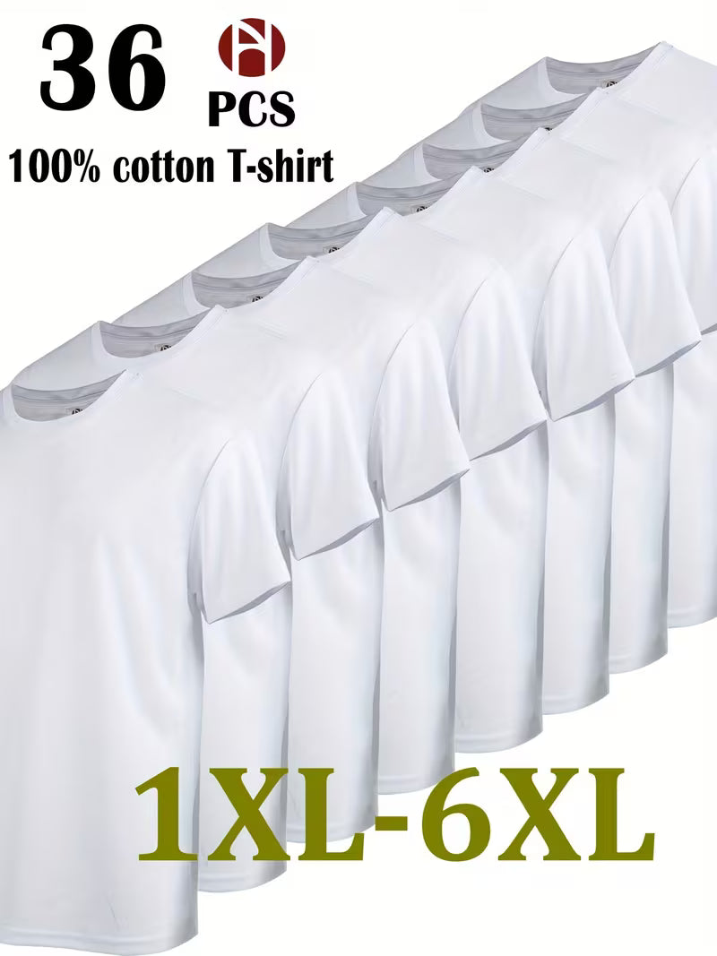 36pcs Men's Plus Size Pure Cotton Sports Top, Sweat Wicking Suitable for Casual Wear, Outdoor Leisure Sports, Comfortable And Durable, Good-looking And Fashionable, Simple Solid Color, Can Be Used for Printed Embryo Clothes, PLUS SIZE