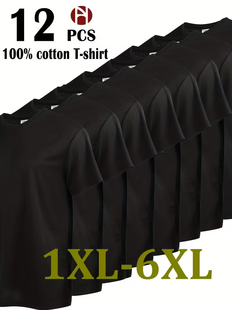 12pcs Men's Plus Size Pure Cotton Sports Top, Sweat Wicking Suitable for Casual Wear, Outdoor Leisure Sports, Comfortable And Durable, Good-looking And Fashionable, Simple Solid Color, Can Be Used for Printed Embryo Clothes, PLUS SIZE, Workout